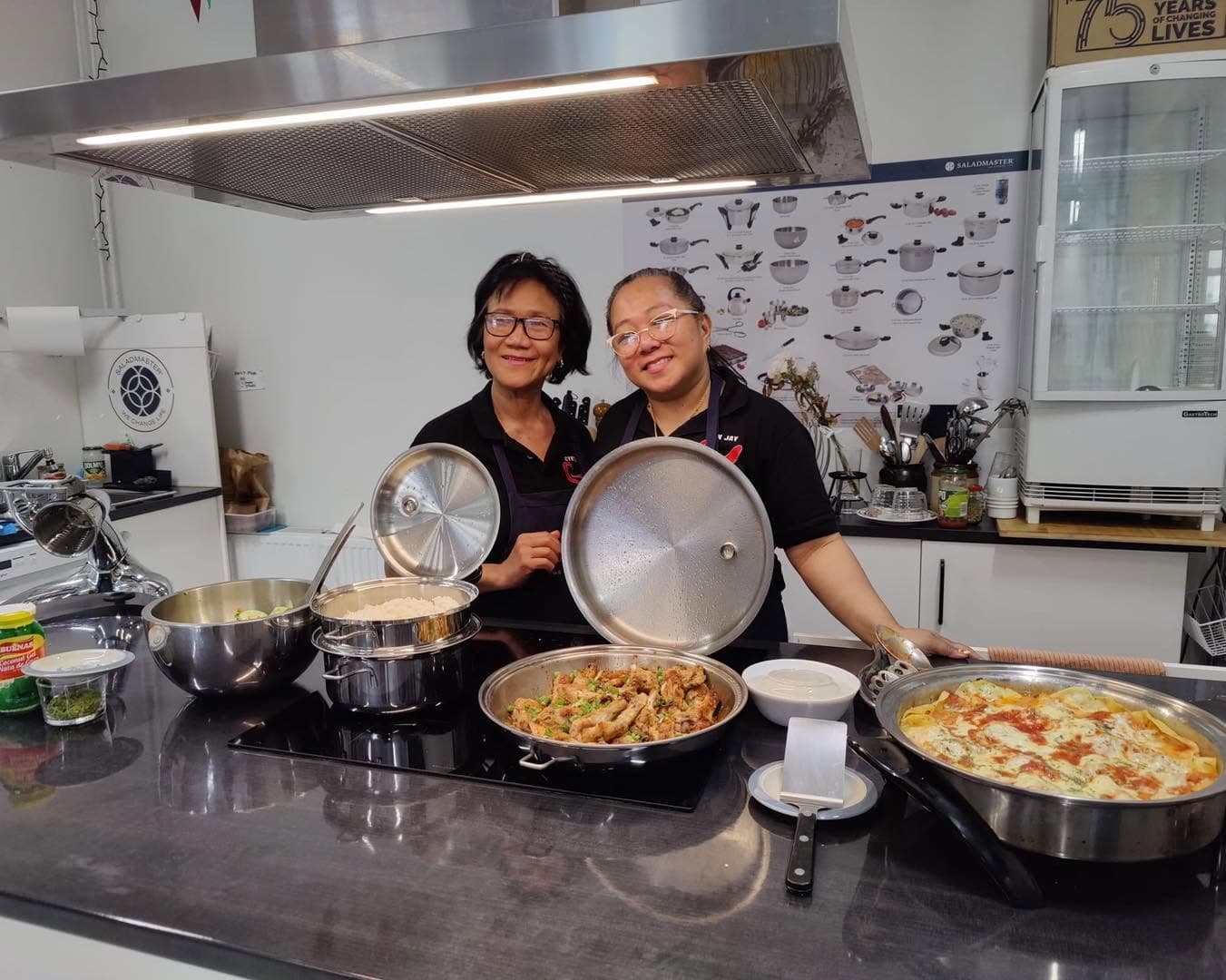 Dishes revealed at the end of a Saladmaster cooking show